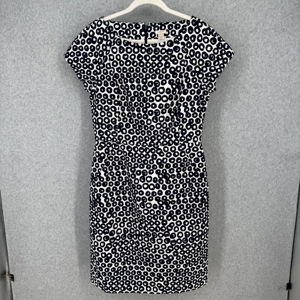 J Crew SS Basketweave Dress Size 8 Deep Navy Regents Knee Length Office Work EUC